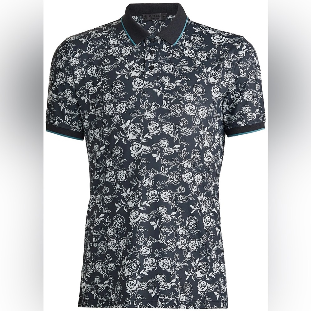 G/FORE Peony Sketch Banded Sleeve Tech Jersey Polo Golf